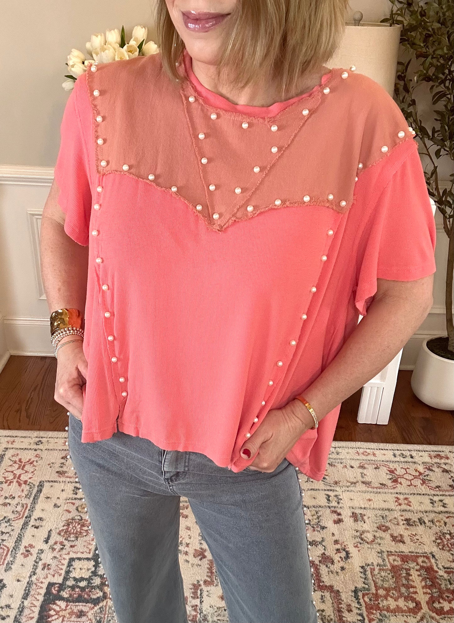 Pearl Crush Top | Coral