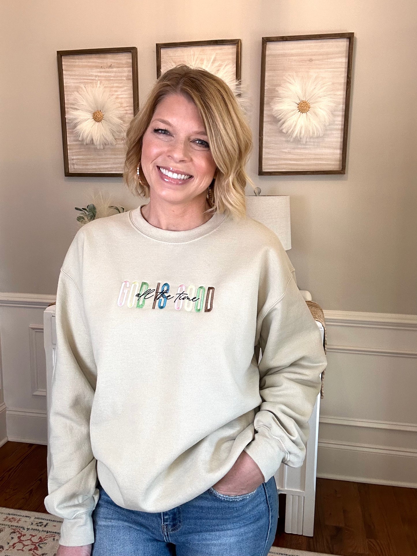 God Is Good Embroidered Sweatshirt | Lt. Mocha