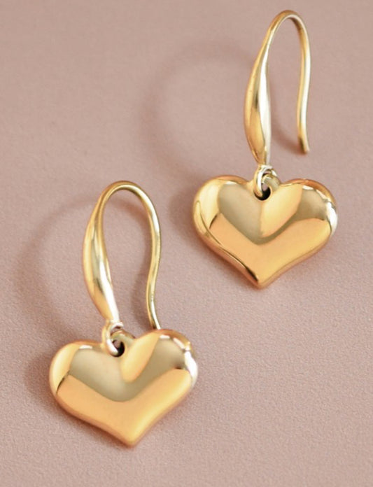 Gold Heart Drop Earrings | Waterproof