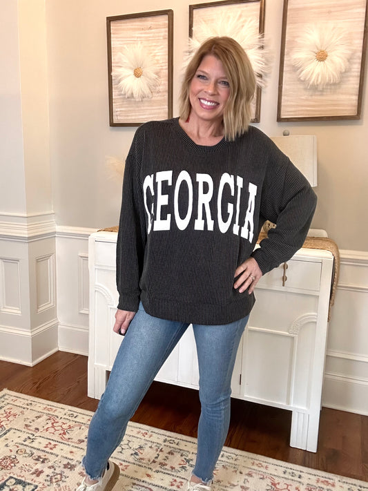 Game Day Georgia Corded Pullover | Black & Charcoal - The Sassy Rack