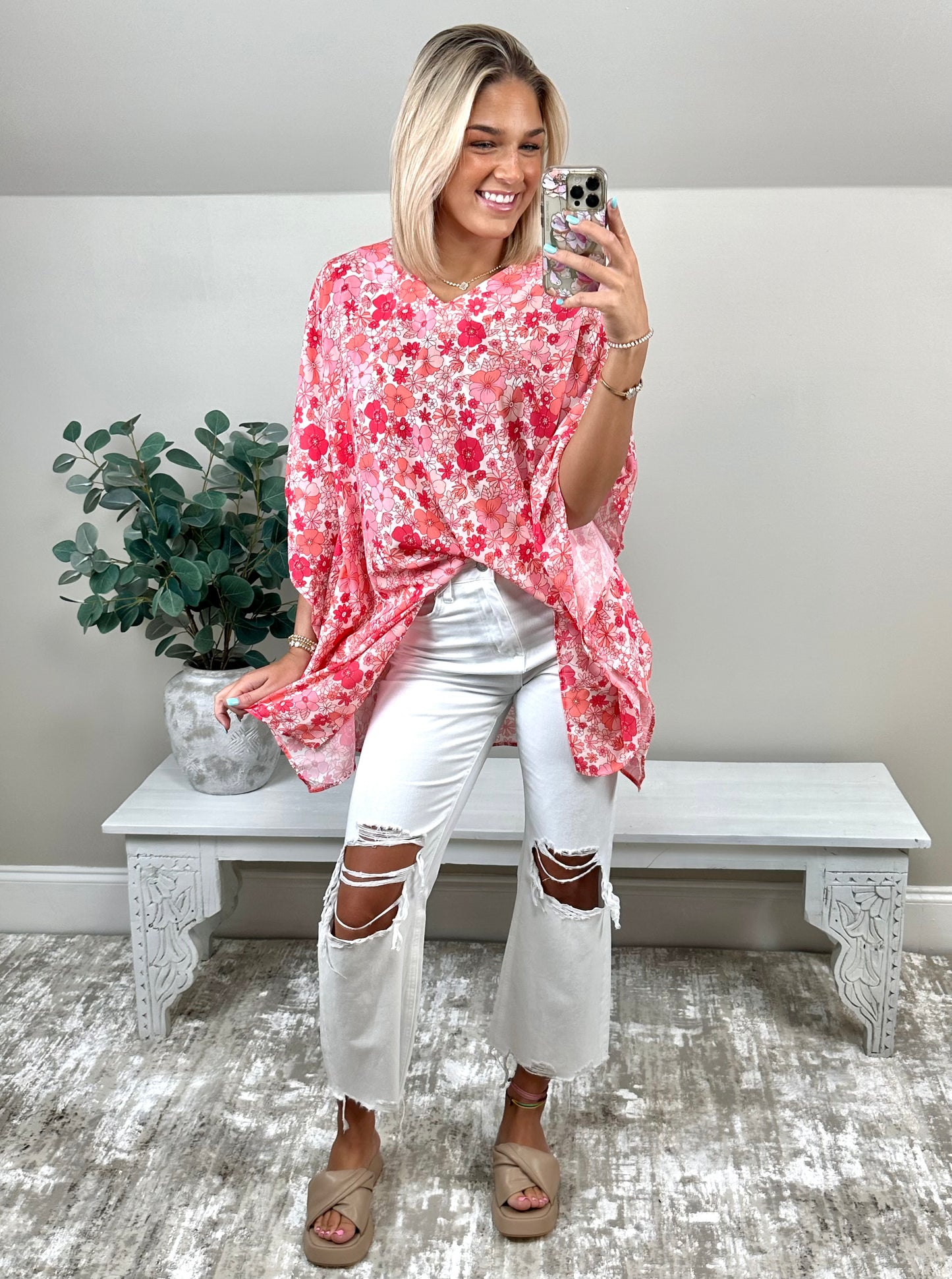 Boho Floral Kimono Top | Pink