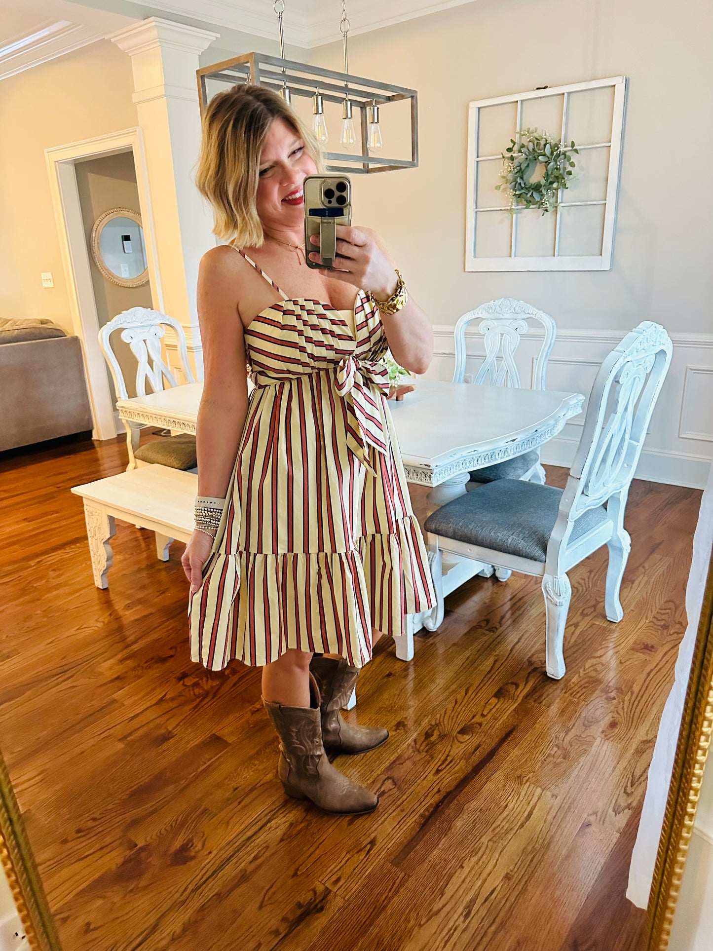 Southern Sunrise Mini | Pale Yellow & Coffee Stripe