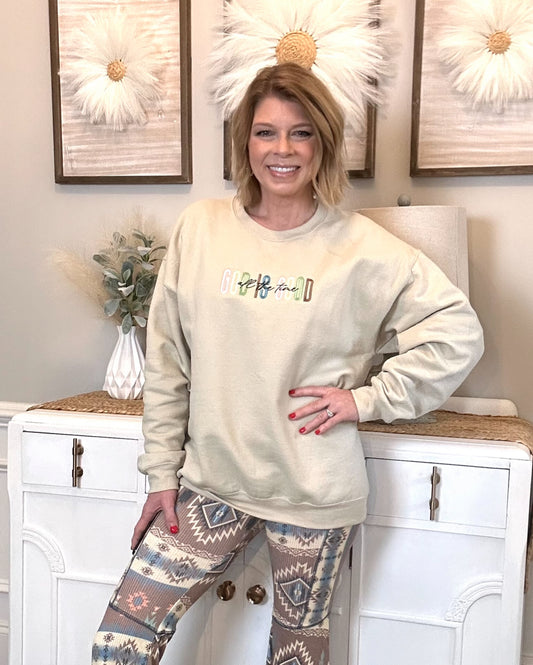 God Is Good Embroidered Sweatshirt | Lt. Mocha - The Sassy Rack