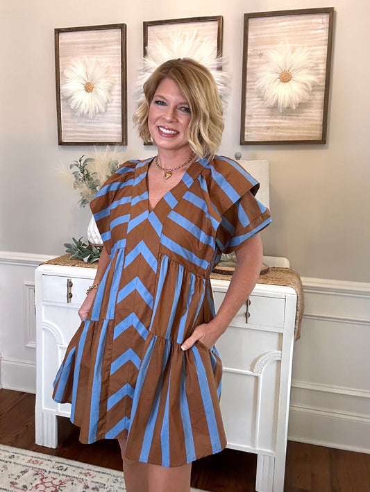 Destined For You Striped Mini | Brown & Slate Blue