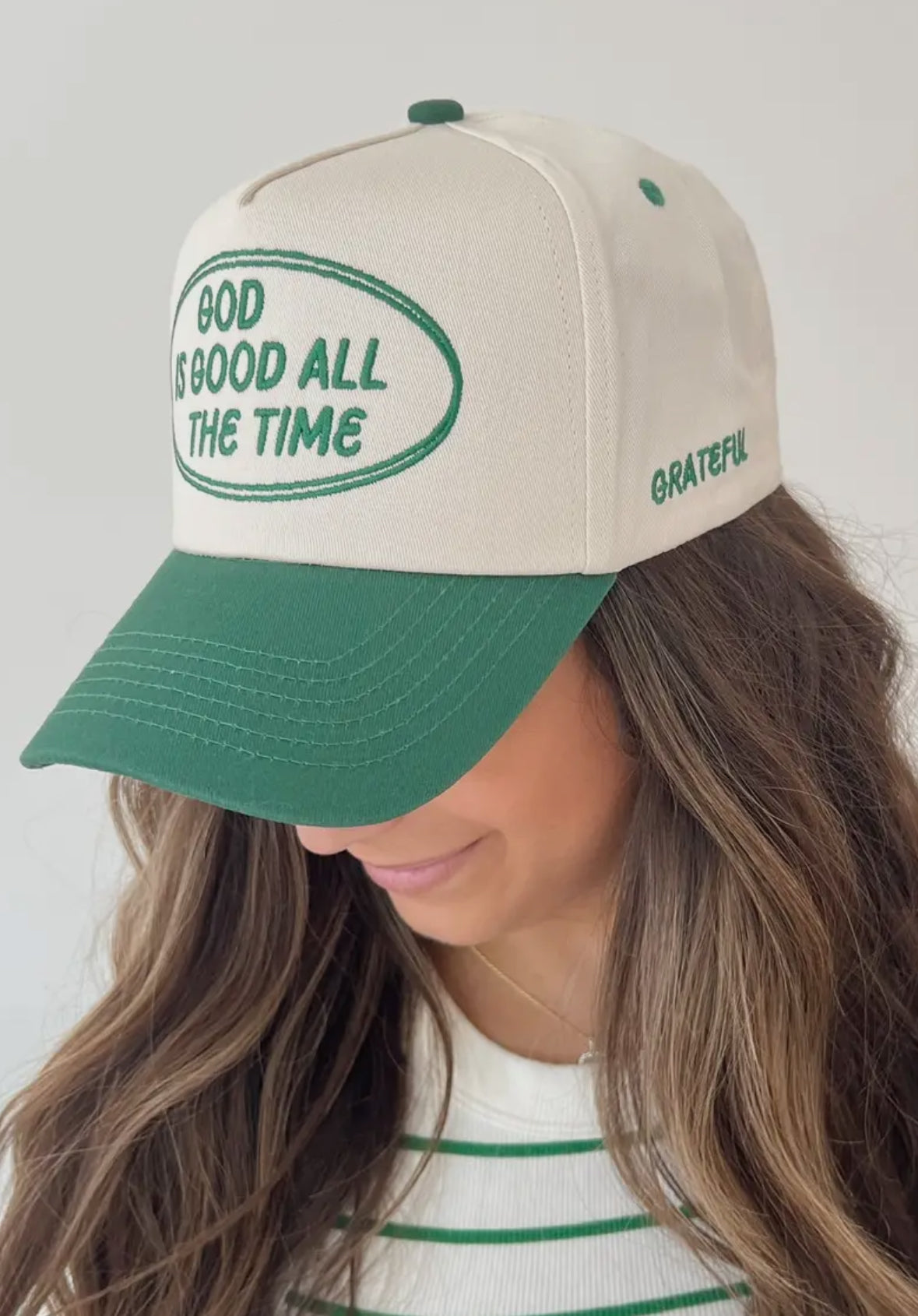 God Is Good Embroidered Trucker | Green
