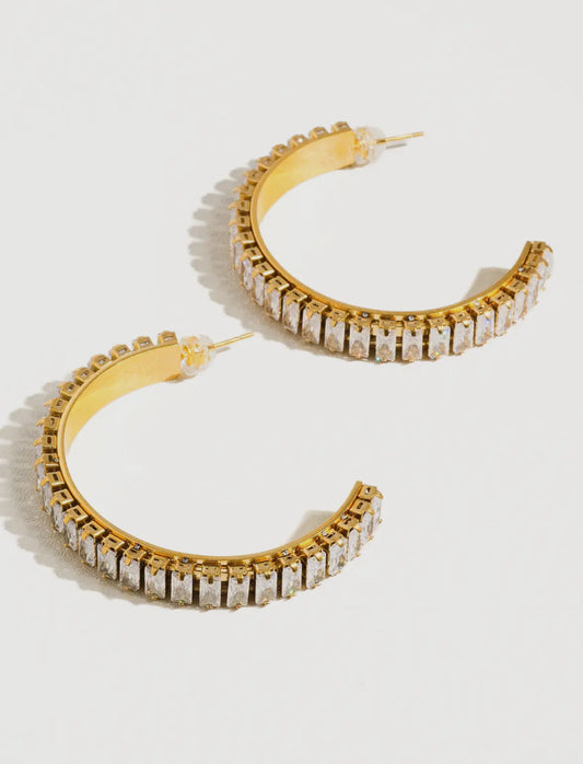 Dazzle Me Gold & Rhinestone Hoop Earrings | Waterproof