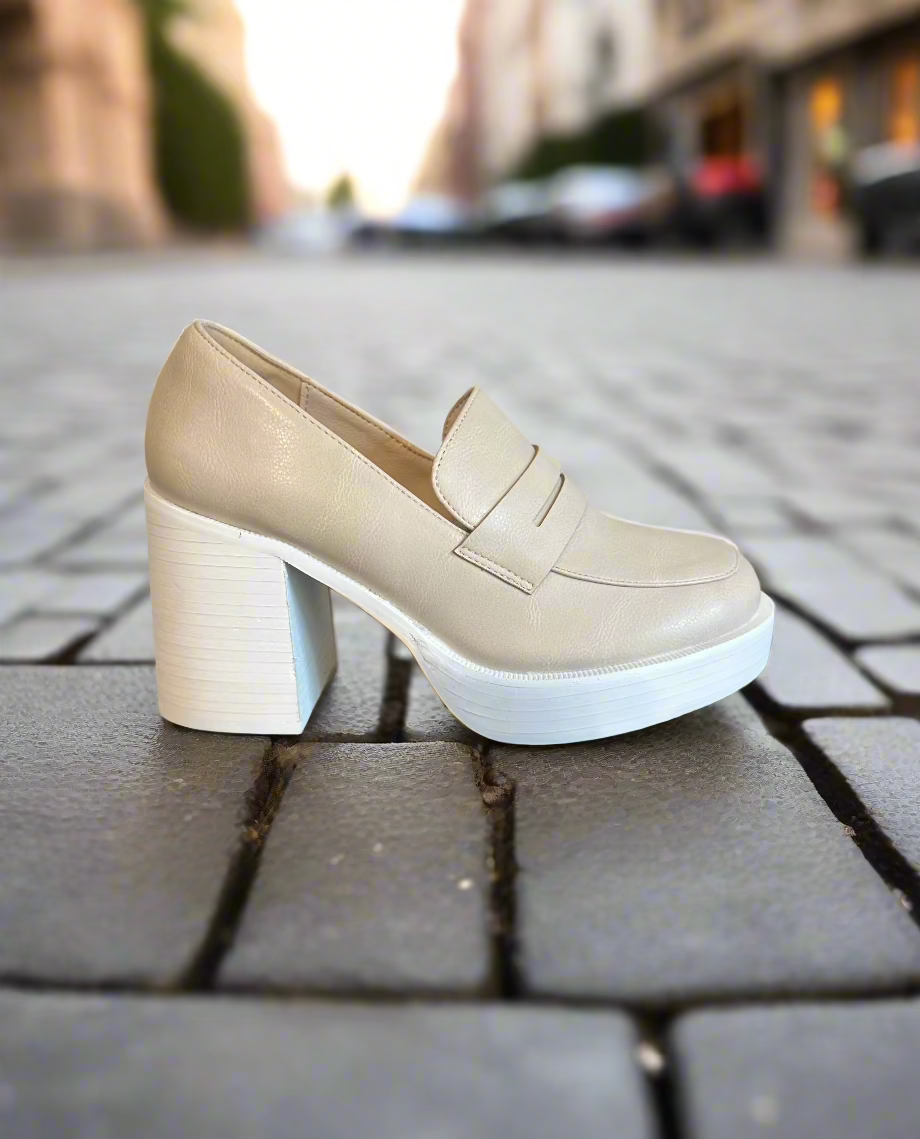 The Hannah Platform Penny Loafer | Beige