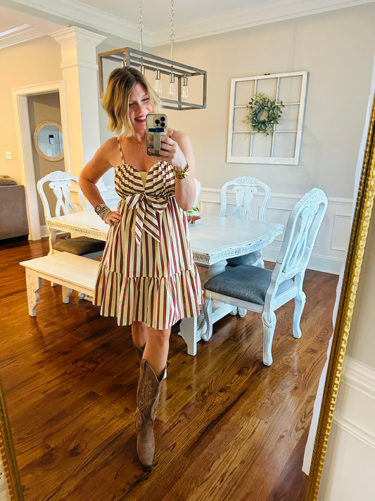 Southern Sunrise Mini | Pale Yellow & Coffee Stripe