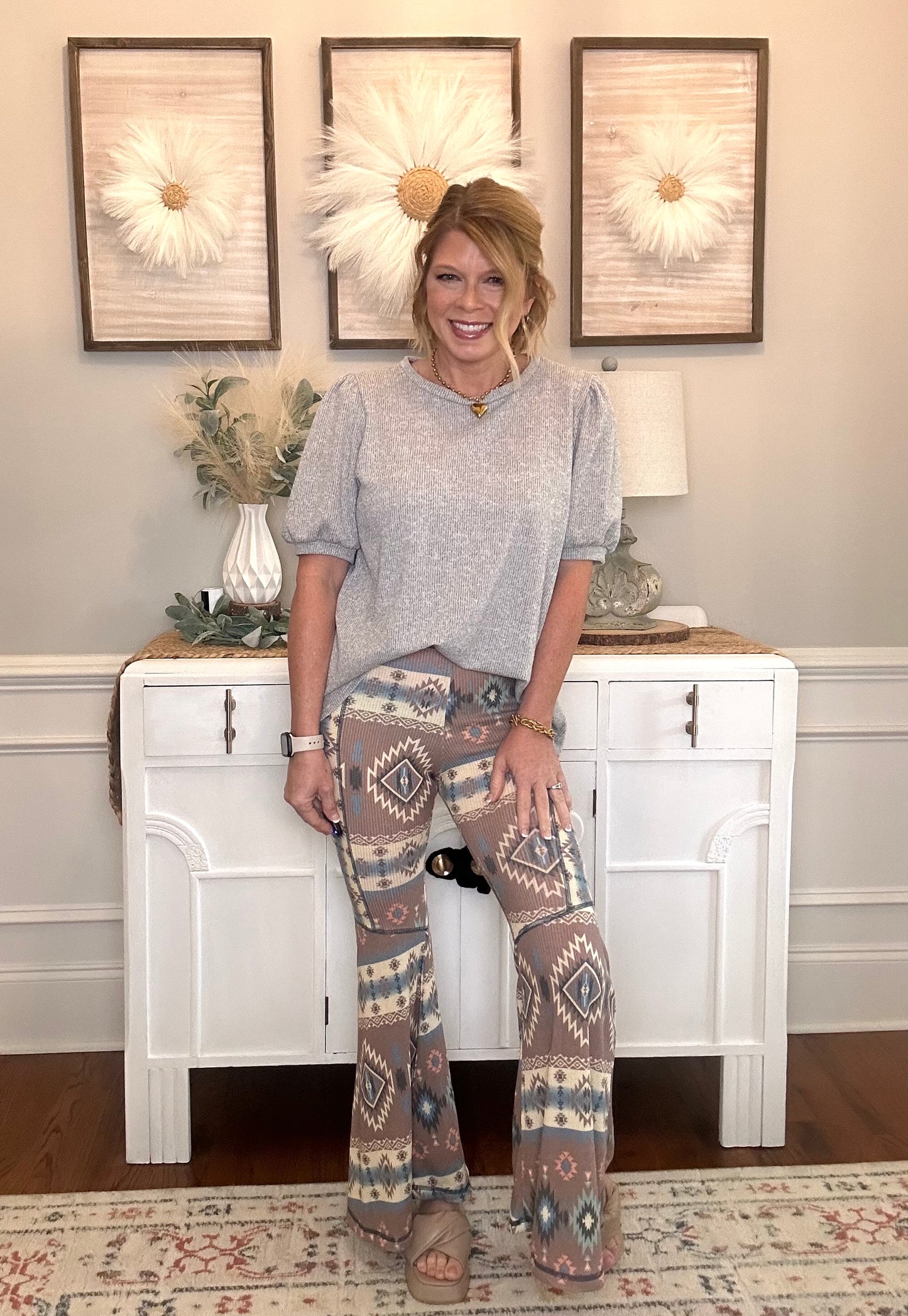 Boho Bliss Ribbed Flare Pants | Taupe