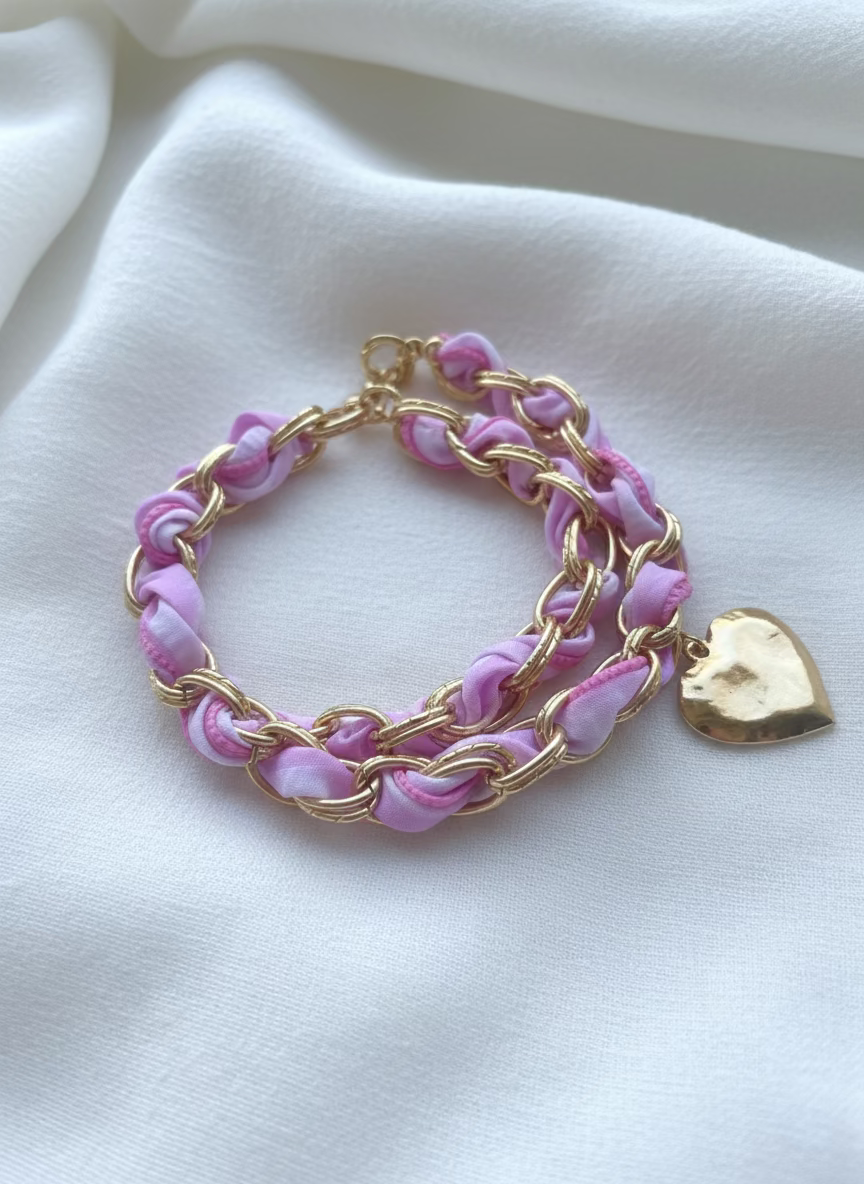 Heart Charm Scarf Necklace | Pink