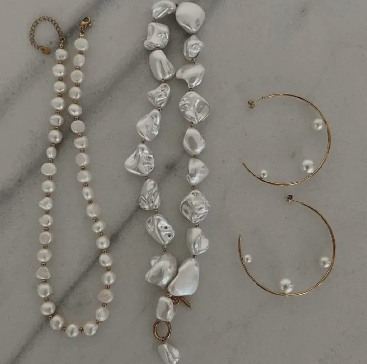 Large Pearl Hoops | Gold