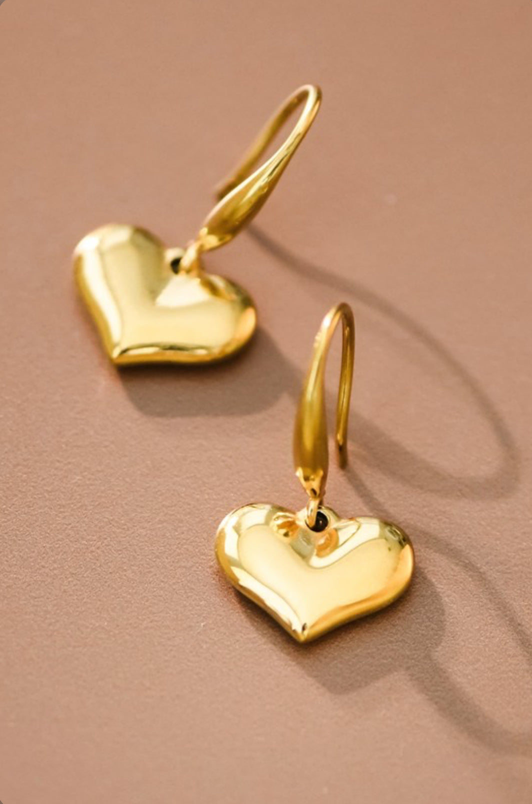 Gold Heart Drop Earrings | Water Resistant