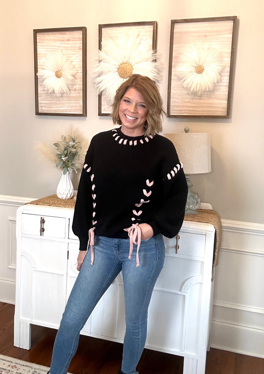 Bella Bow Sweater | Black & Blush