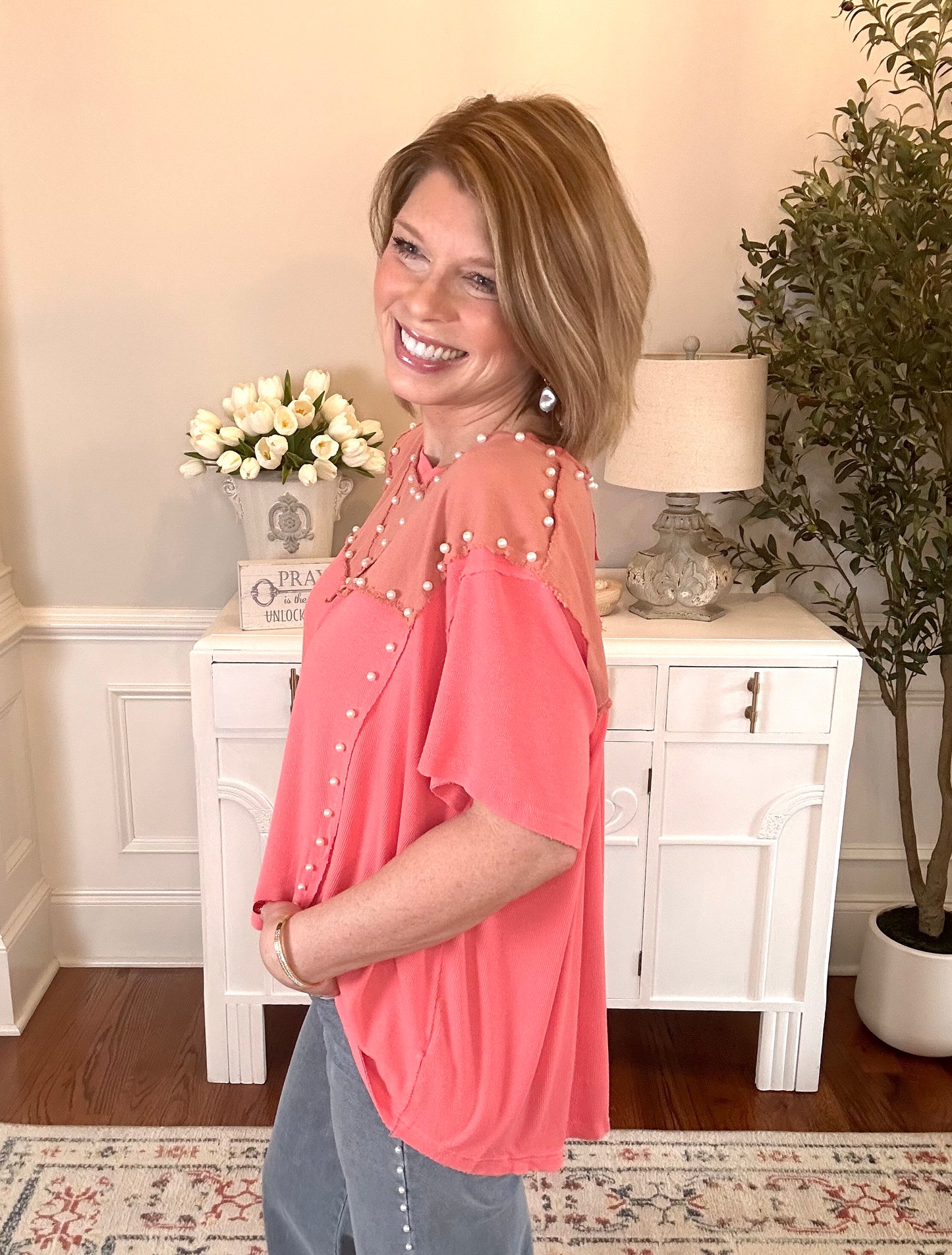 Pearl Crush Top | Coral