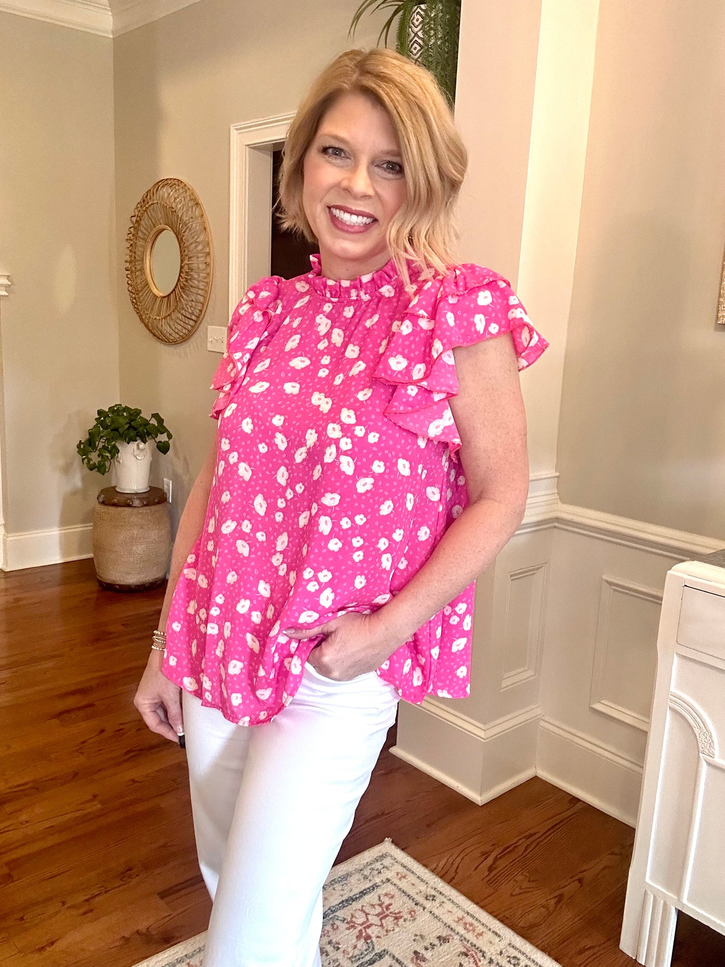 Think Pink Flutter Sleeve Top - The Sassy Rack