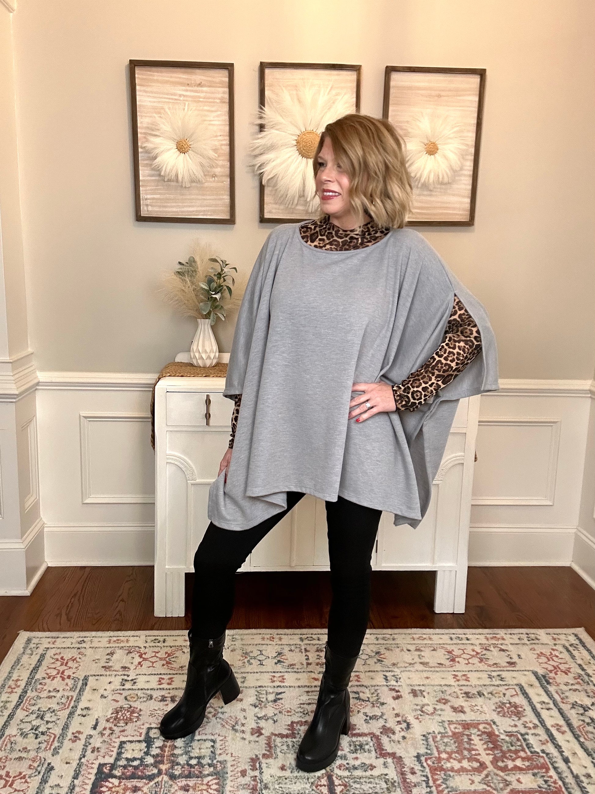 Breeze Embrace Poncho Style Top | Gray - The Sassy Rack