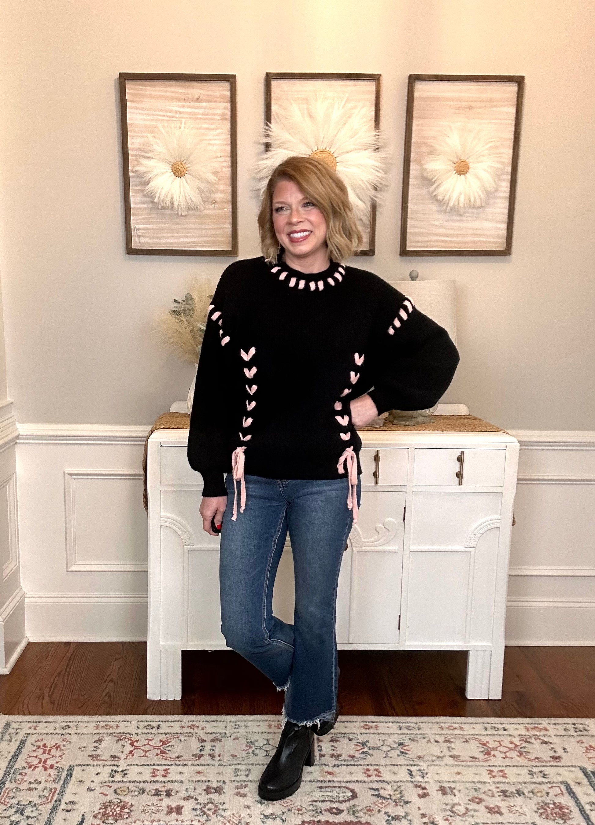 Bella Bow Sweater | Black & Blush - The Sassy Rack