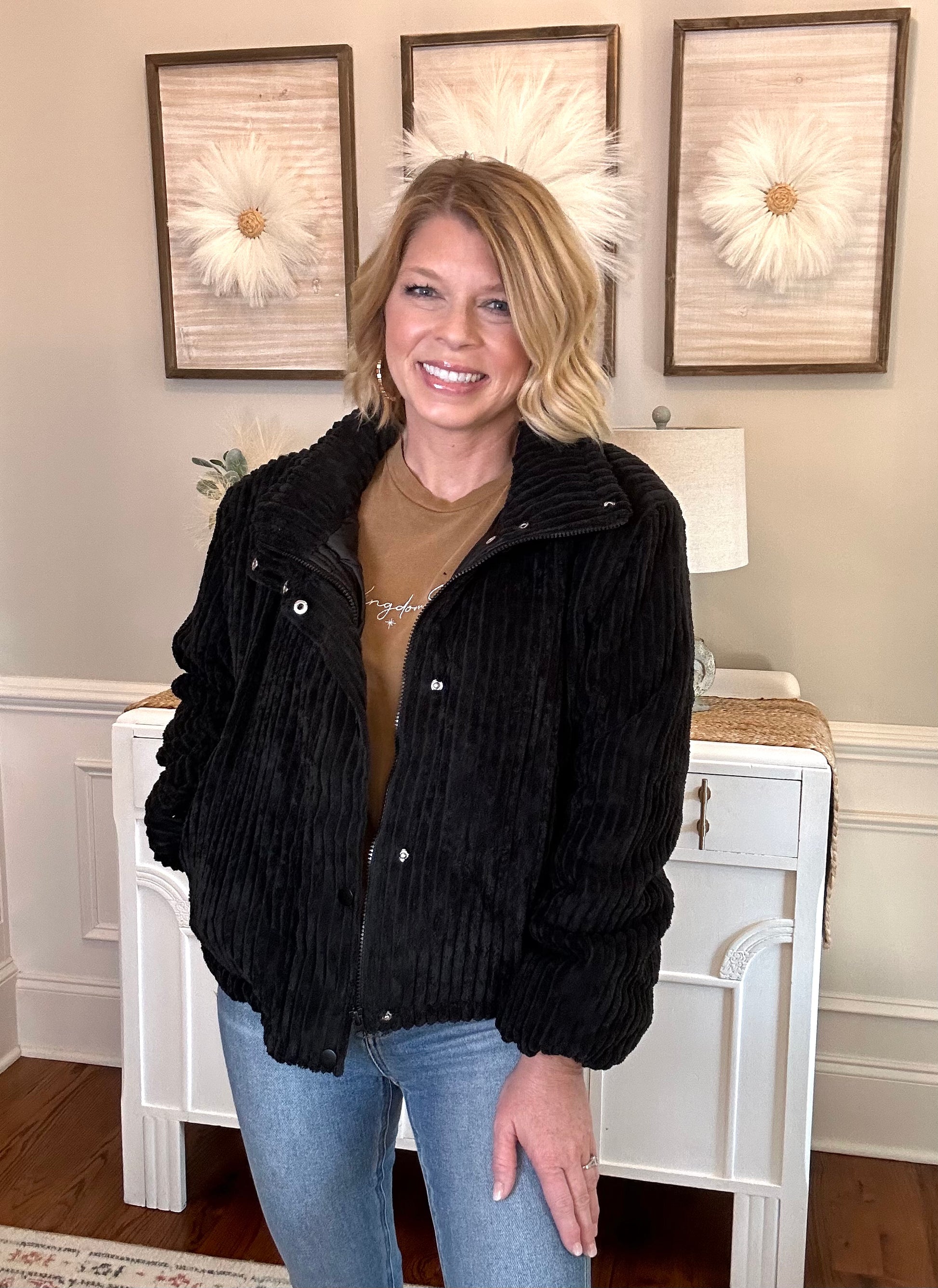 Throw On Soft Corded Jacket | Black - The Sassy Rack