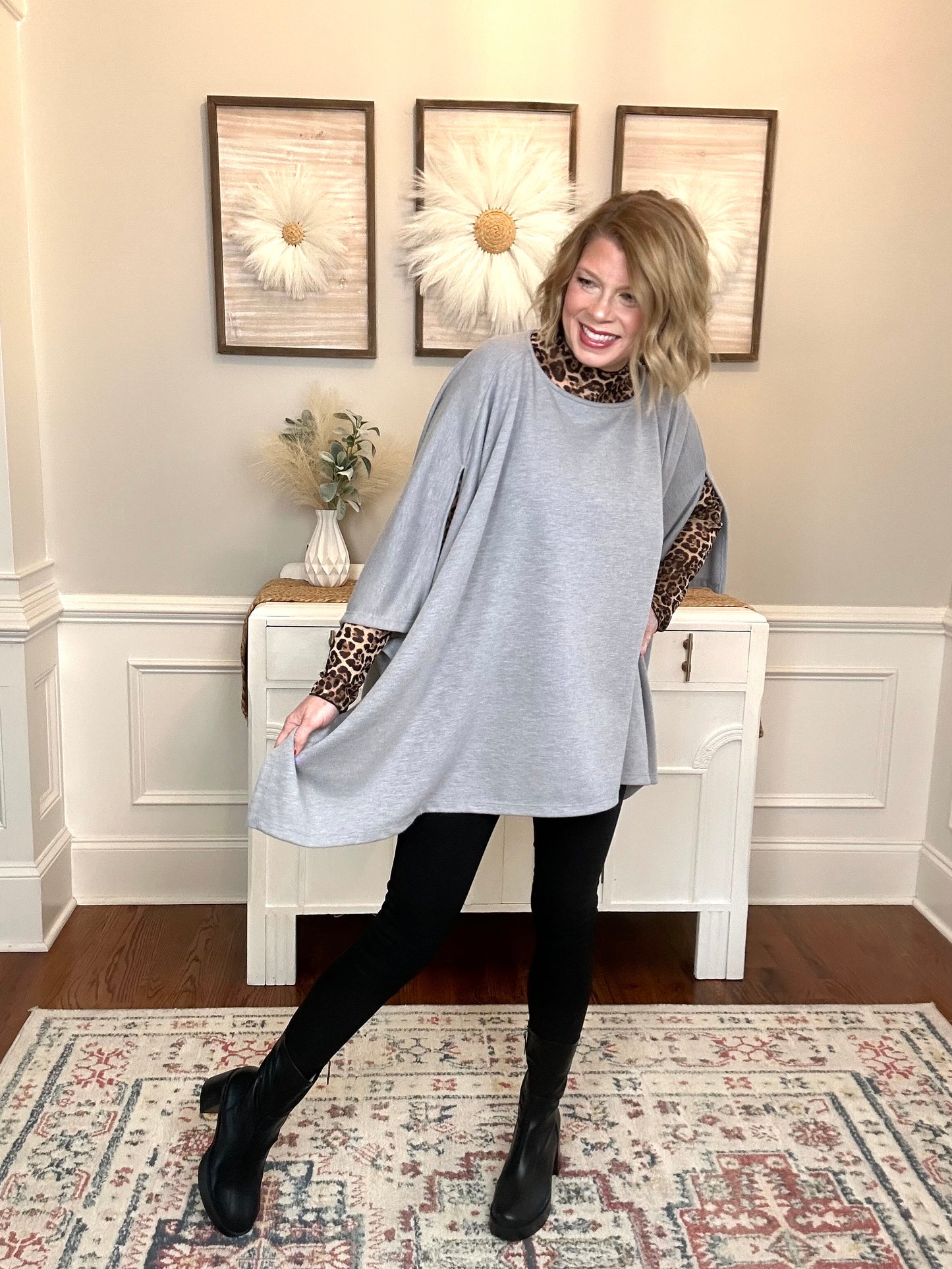 Breeze Embrace Poncho Style Top | Gray - The Sassy Rack