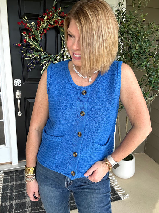 Celeste Vested Sweater Top | Blue