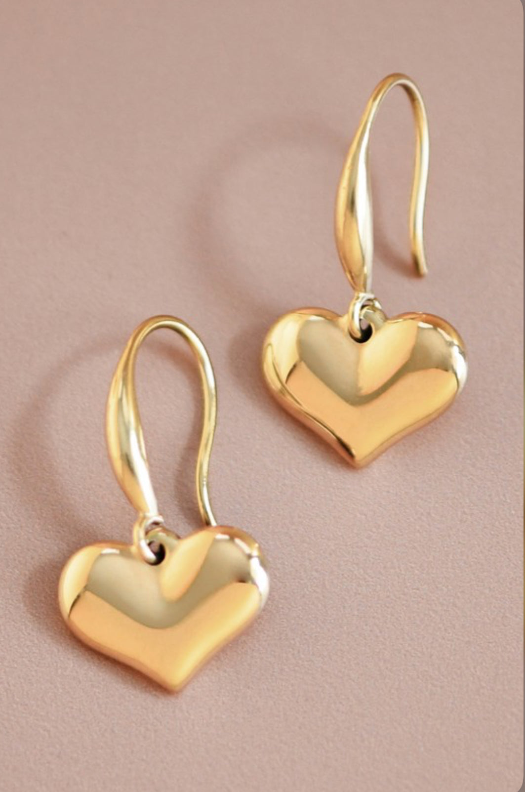 Gold Heart Drop Earrings | Water Resistant