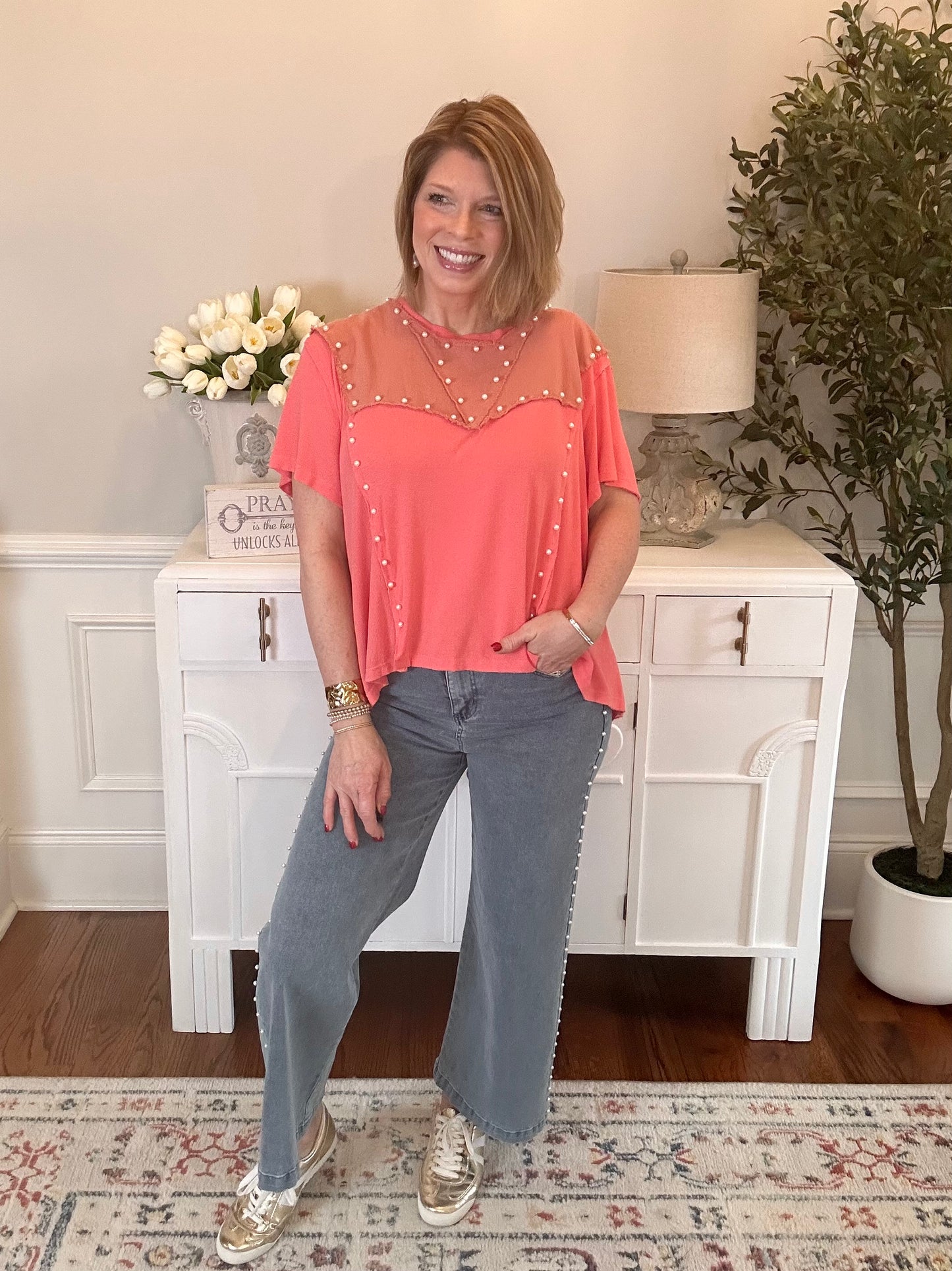 Pearl Crush Top | Coral