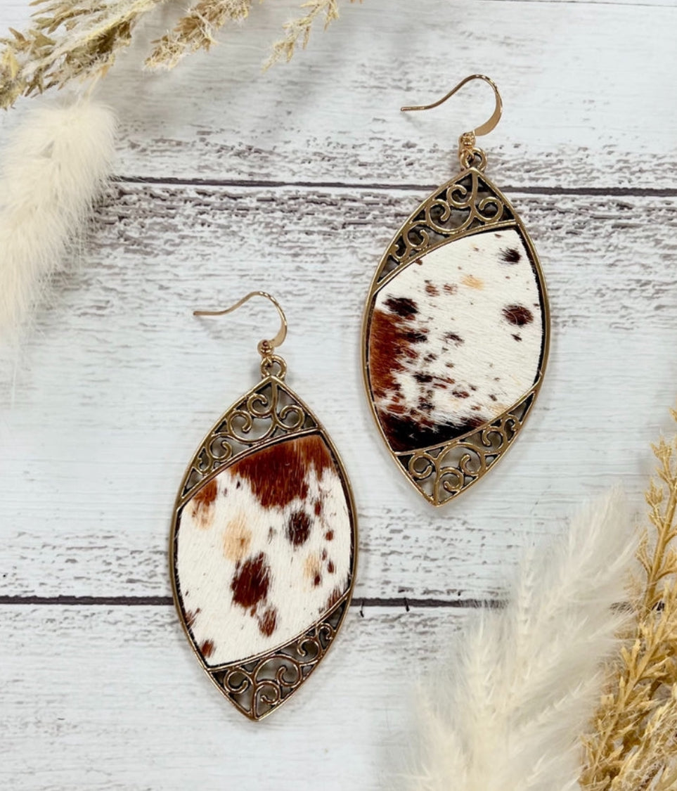 Gold Scrolled Cowhide Earrings - The Sassy Rack