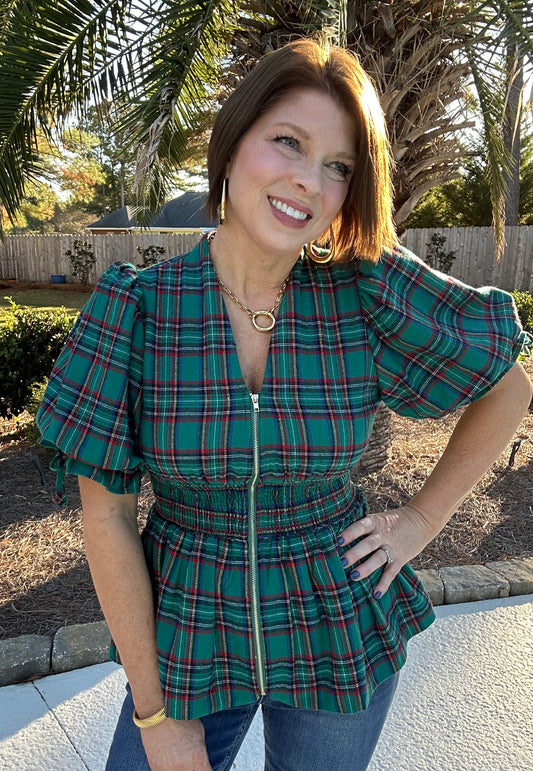 Christmas Spirit Plaid Top | Green