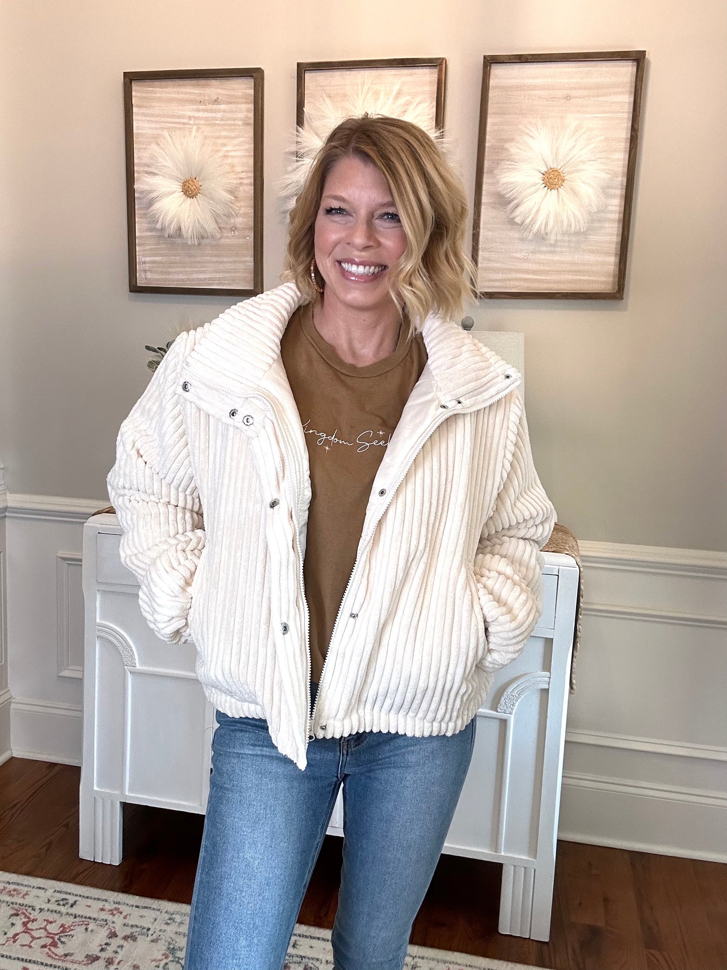 Throw On Soft Corded Jacket | Cream - The Sassy Rack