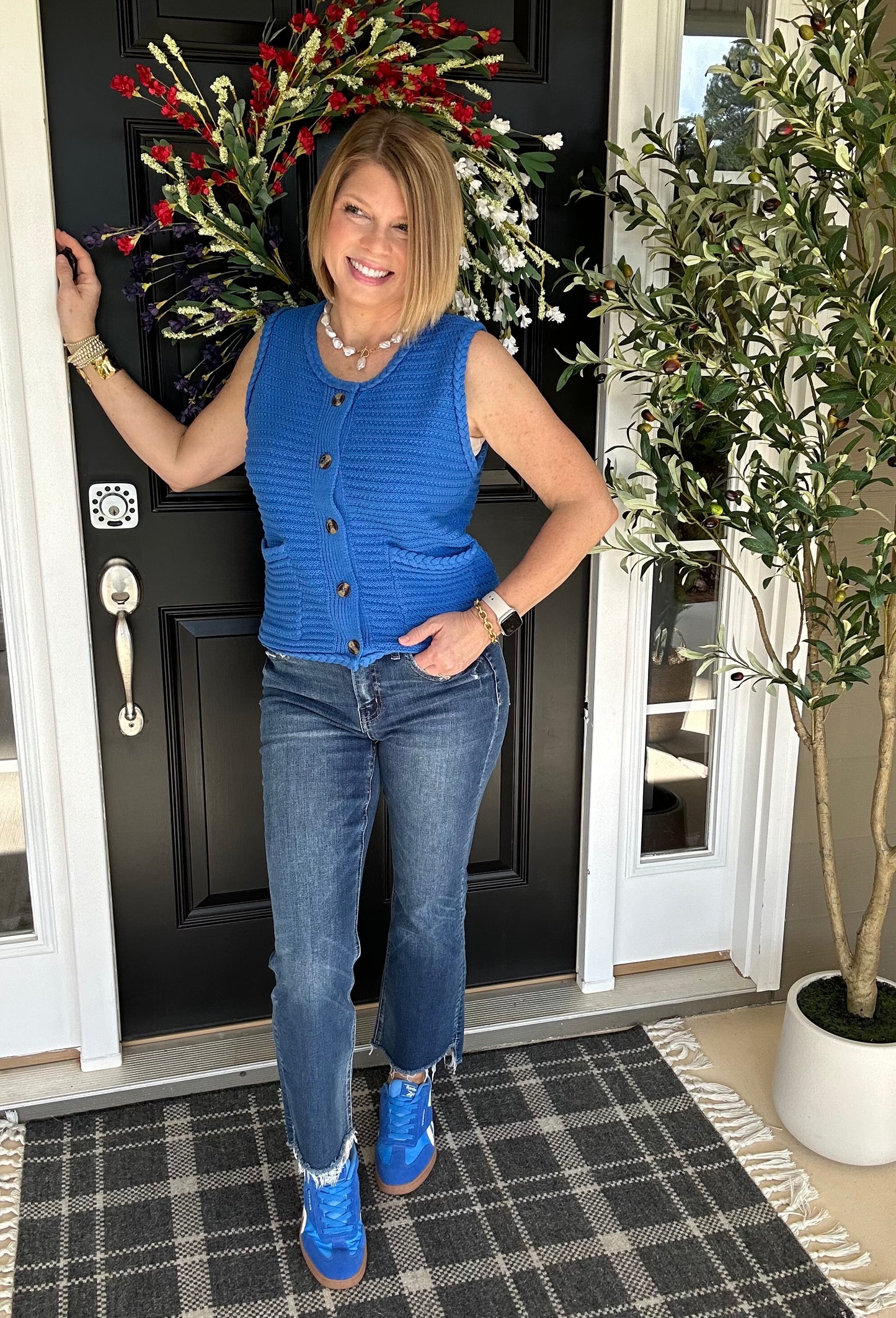 Celeste Vested Sweater Top | Blue