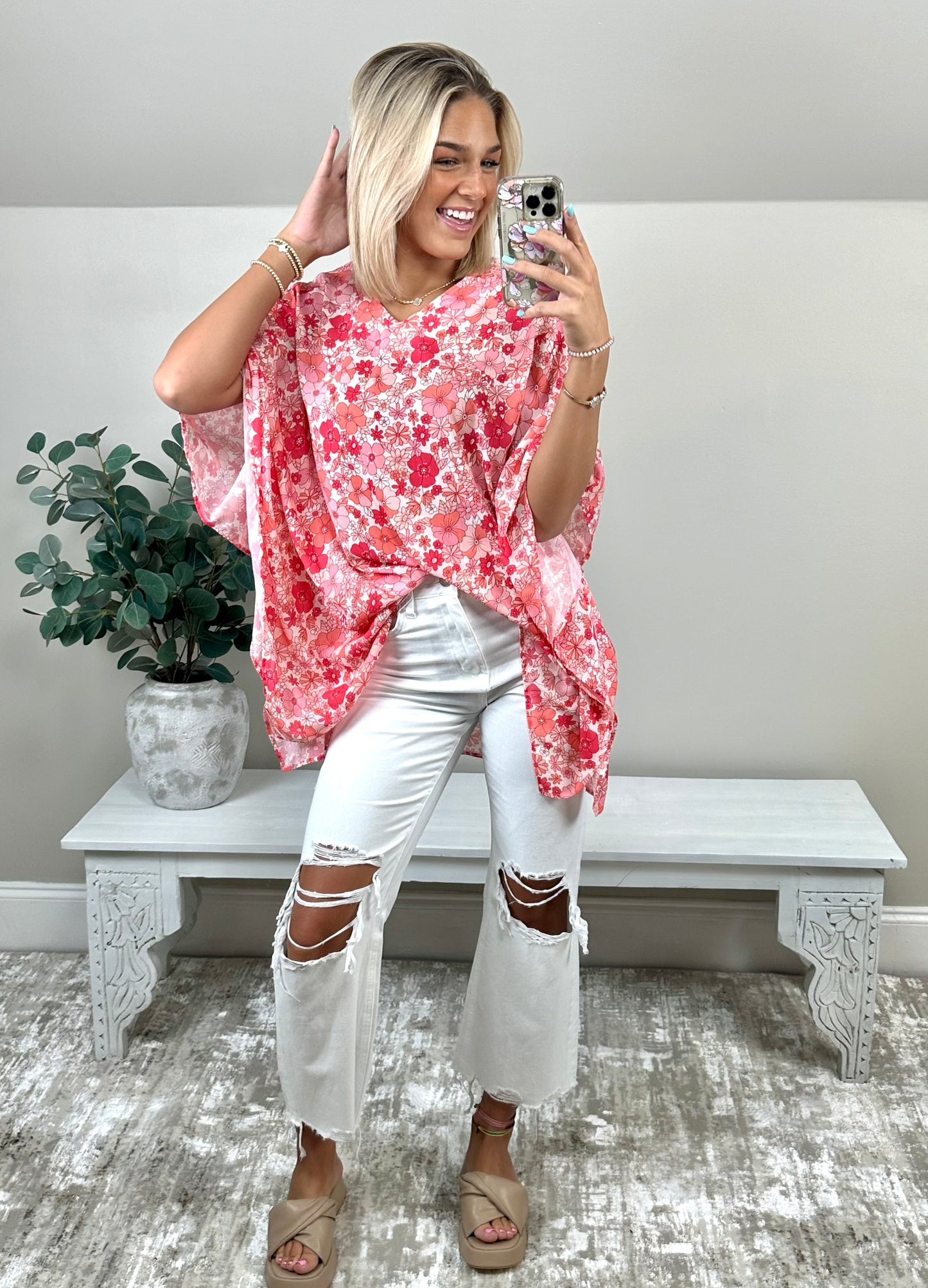 Boho Floral Kimono Top | Pink