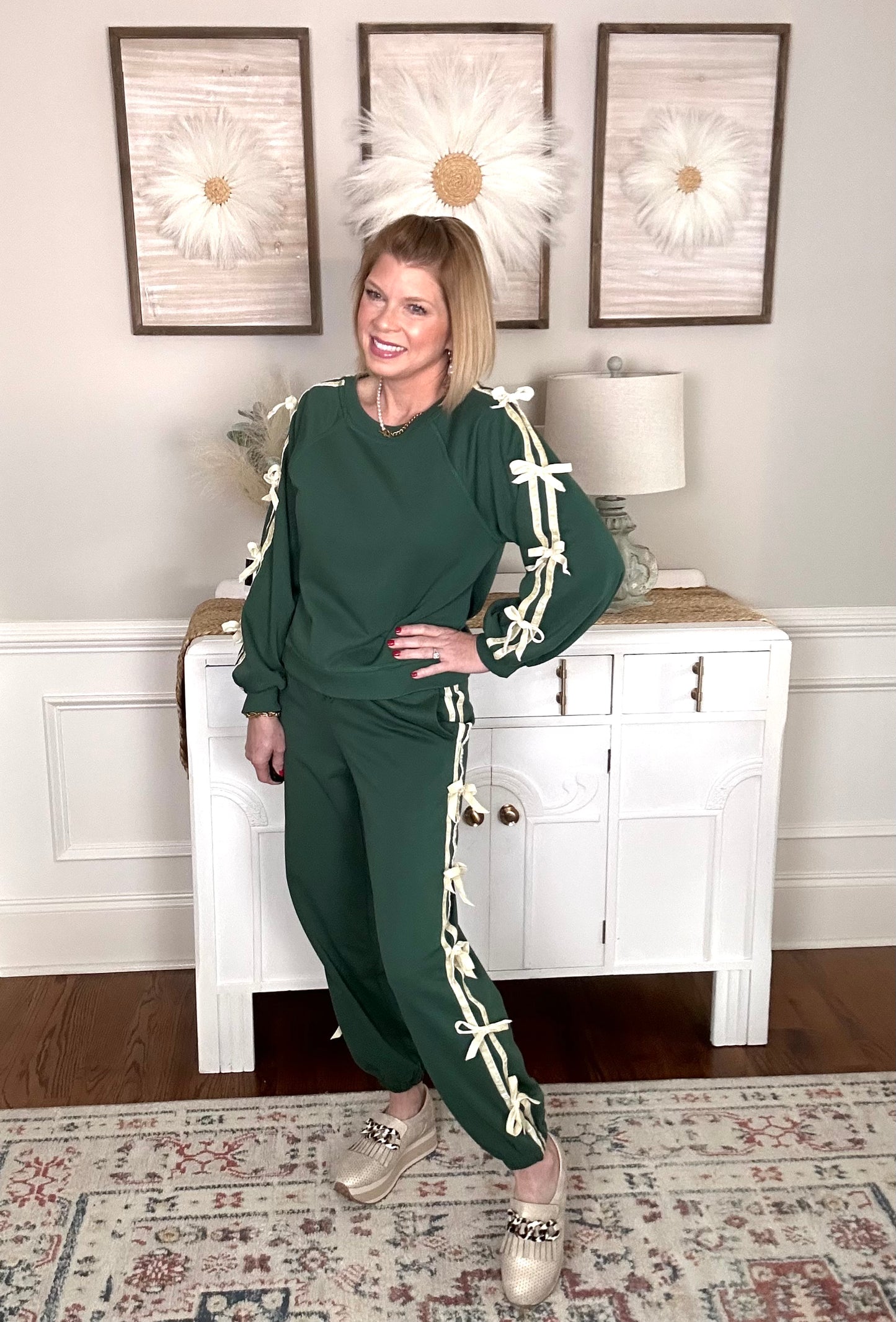 Running Stripes Bow Jogger 2 Piece Set | Hunter - The Sassy Rack