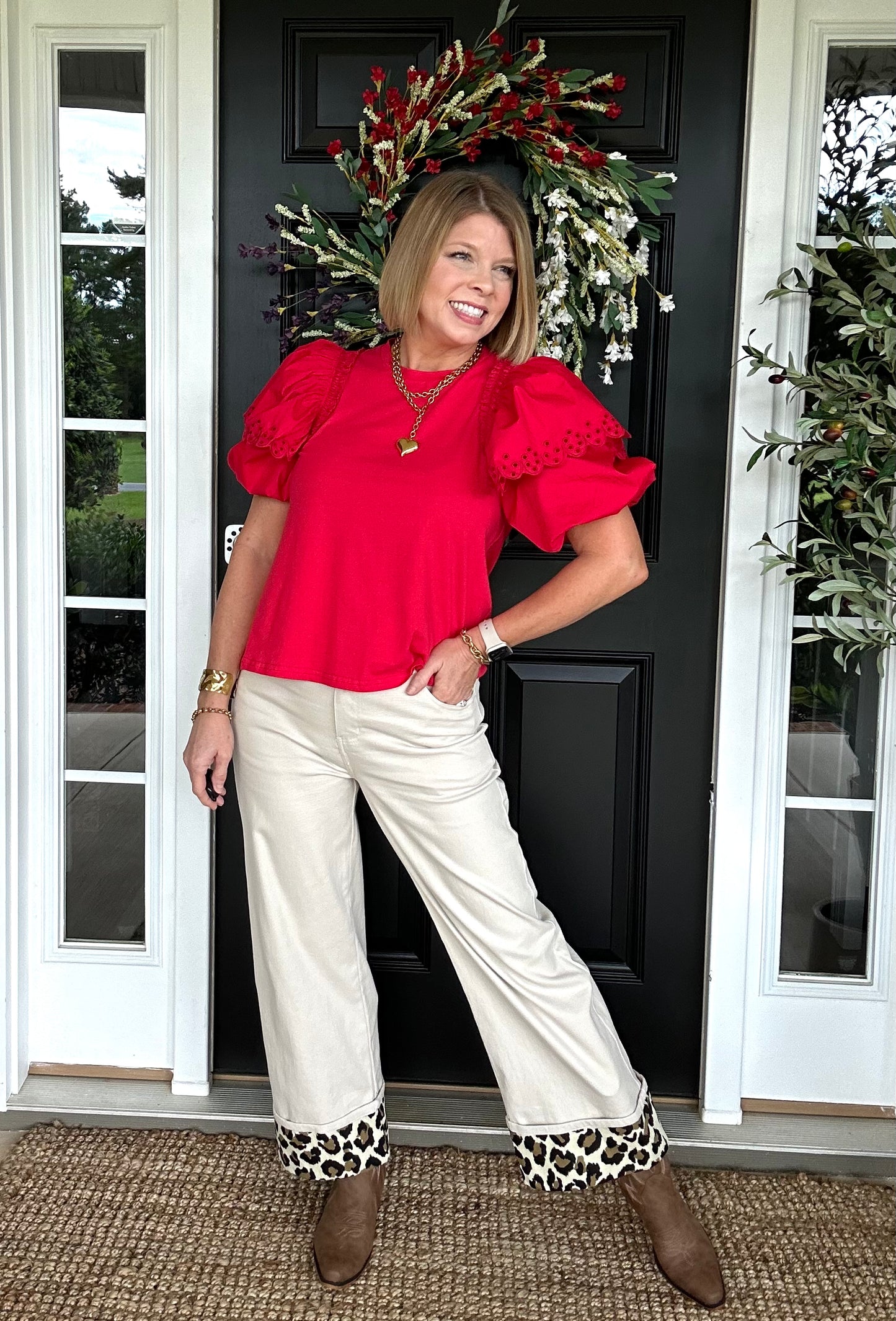 Red Hot Bubble Sleeve Top