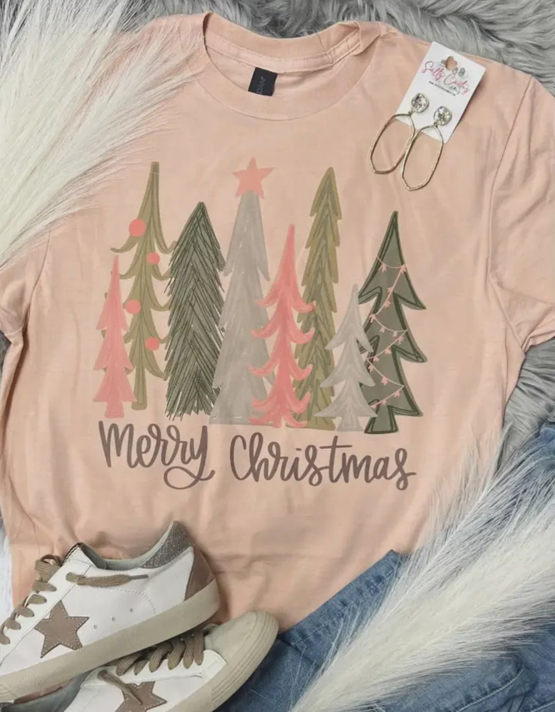 *DOORBUSTER*Merry Christmas Tree Tee | Peach