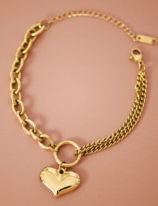 Gold Heart Chain Bracelet | Waterproof