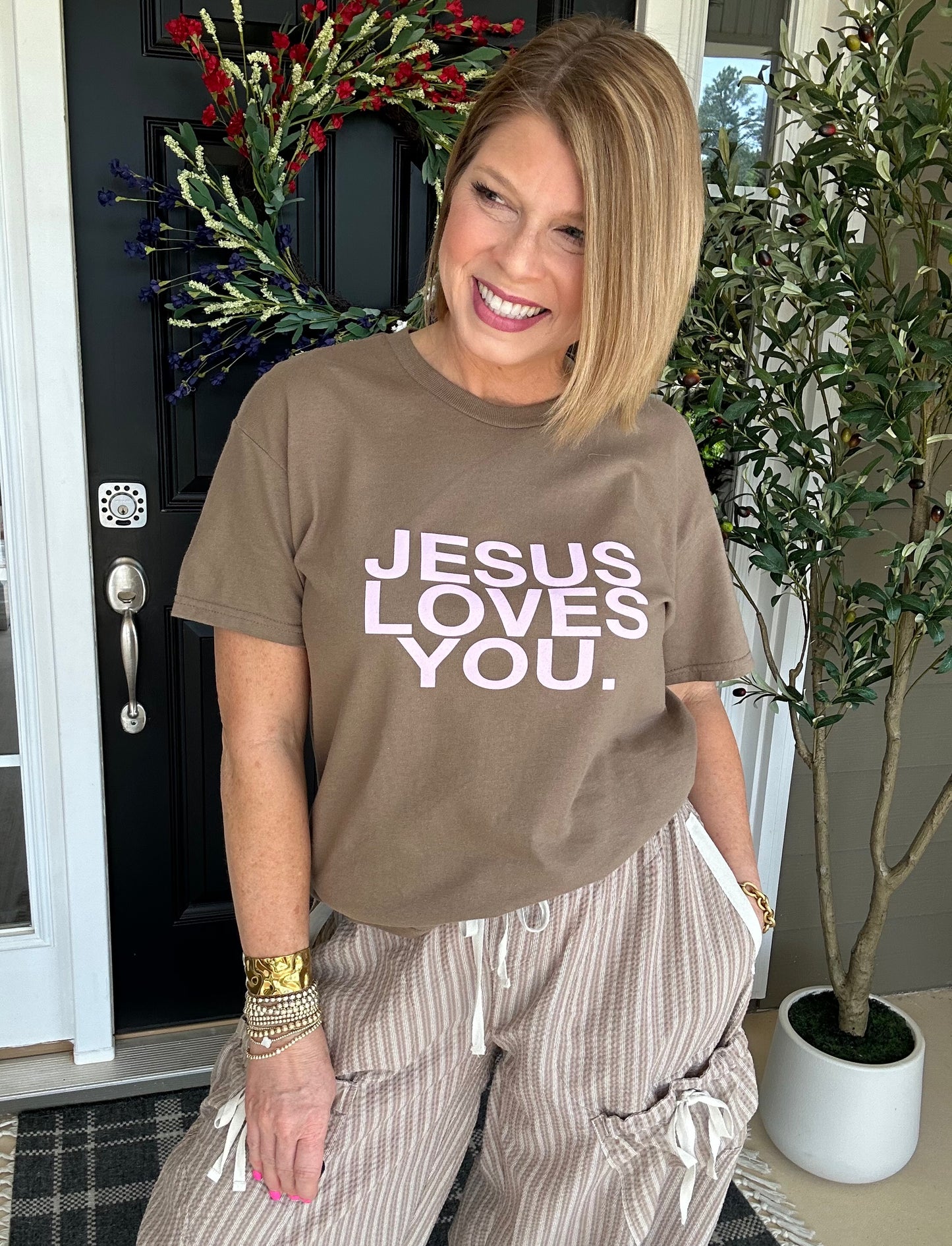 Jesus Loves You Tee | Mocha/Blush
