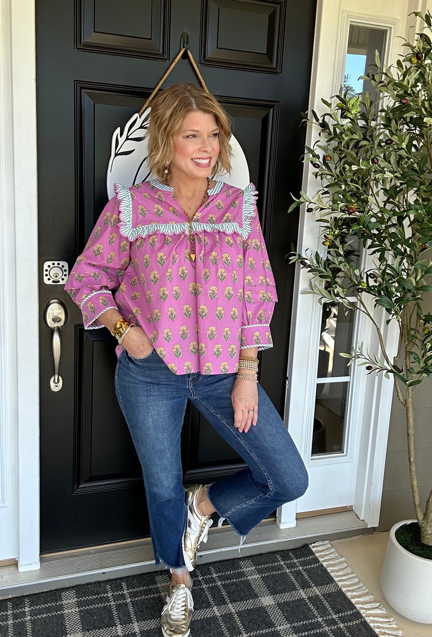Sicily Floral Top | Berry Pink