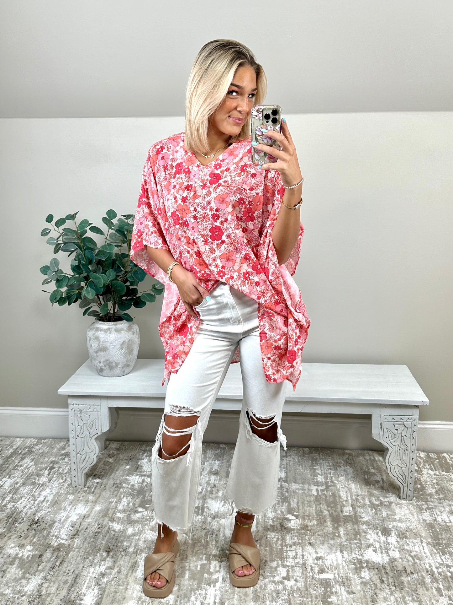 Boho Floral Kimono Top | Pink