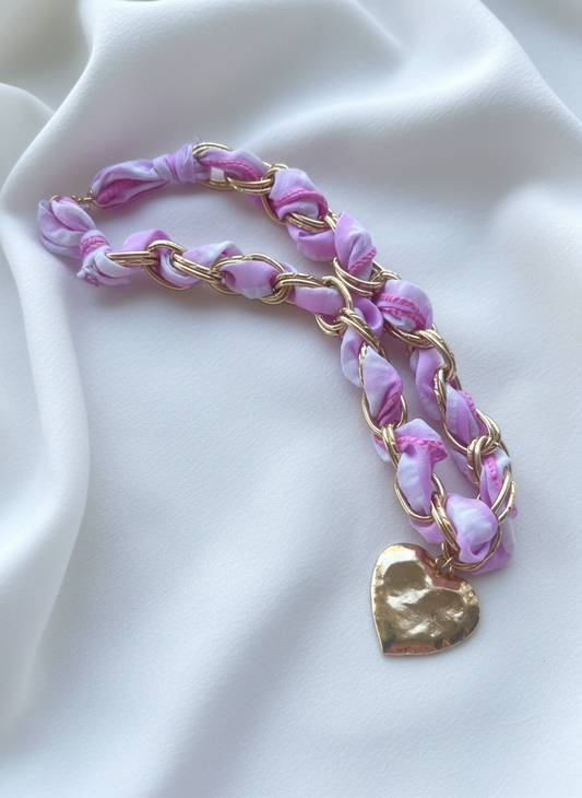 Heart Charm Scarf Necklace | Pink