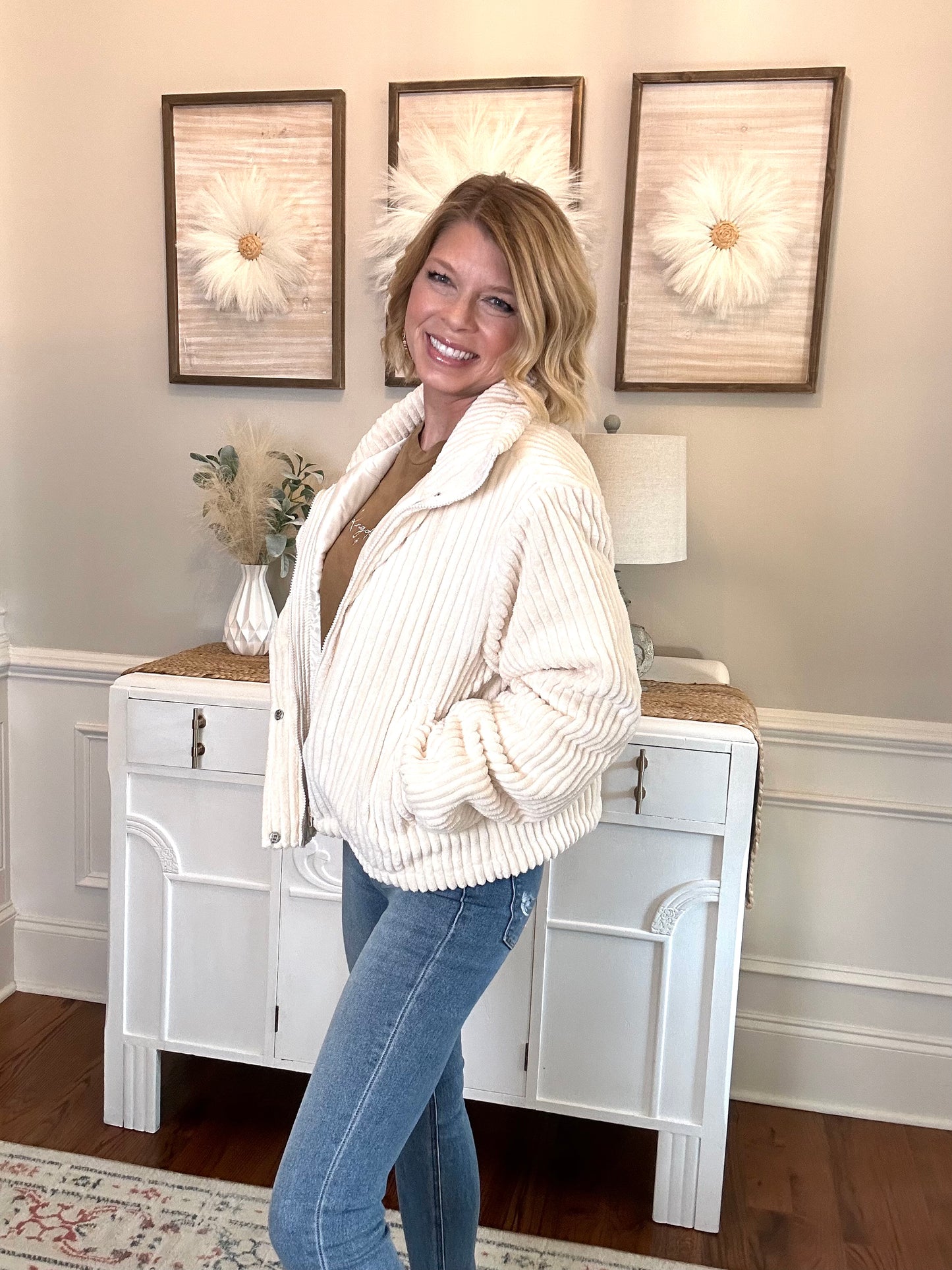 Throw On Soft Corded Jacket | Cream - The Sassy Rack