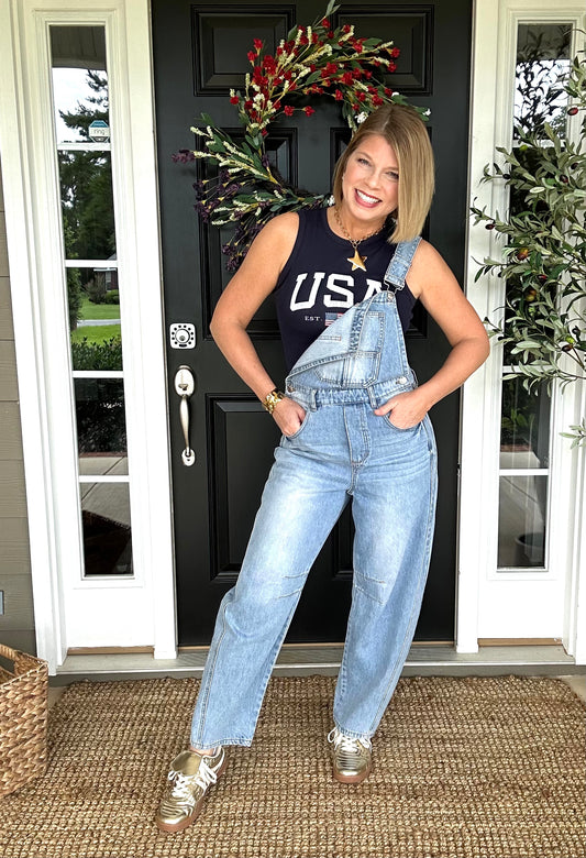 Denim Barrel Overalls | Lt. Wash