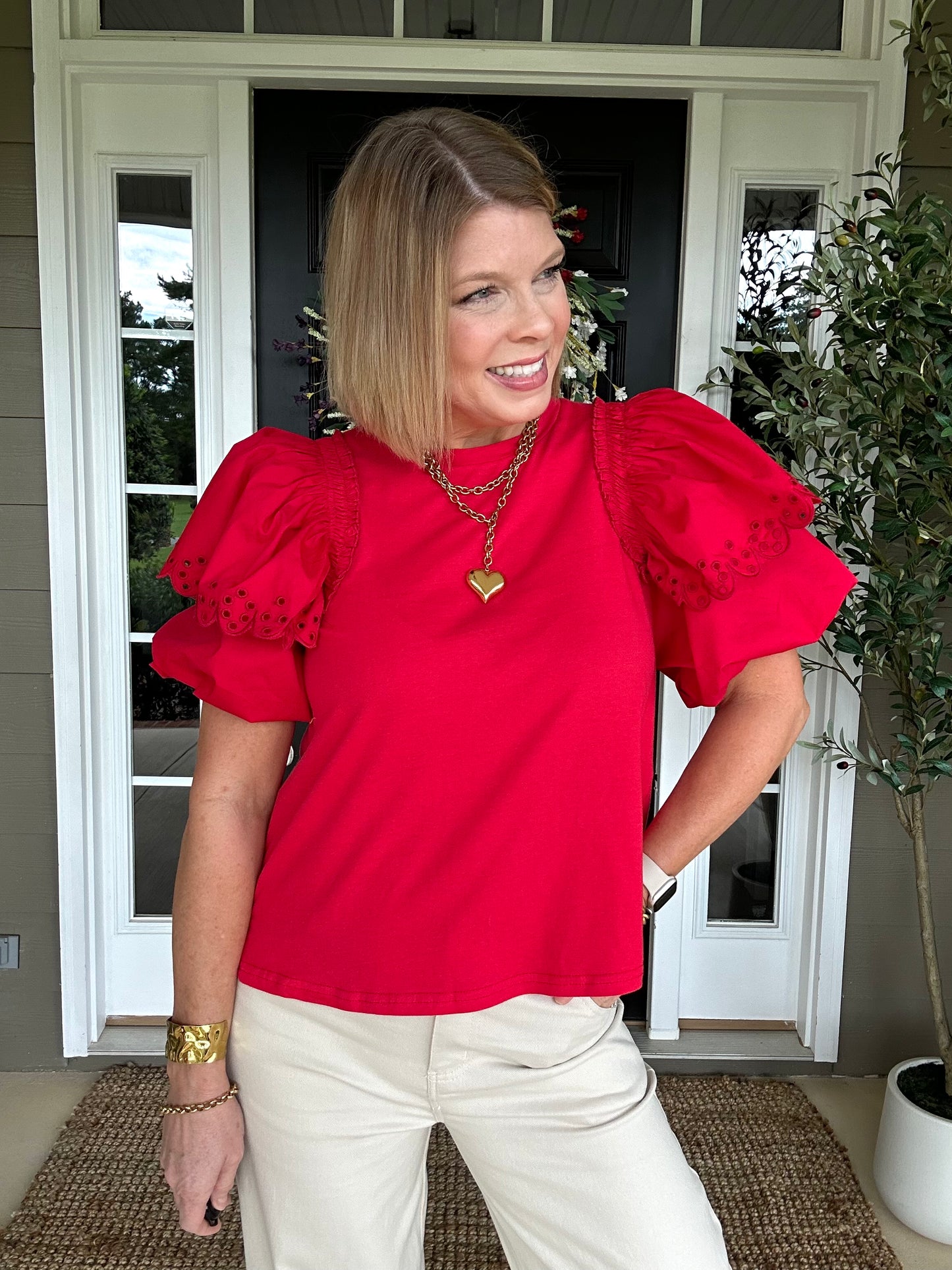 Red Hot Bubble Sleeve Top