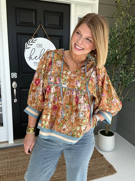 Vintage Floral Top | Terracotta