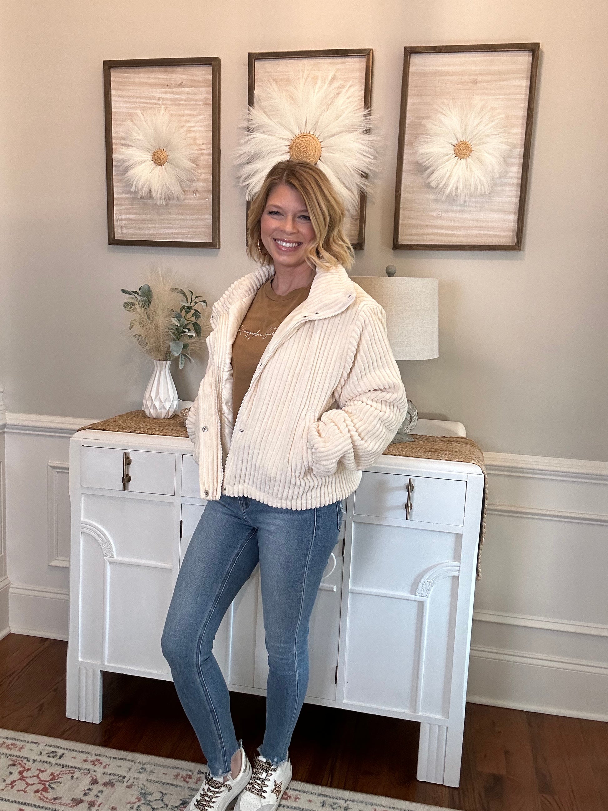 Throw On Soft Corded Jacket | Cream - The Sassy Rack