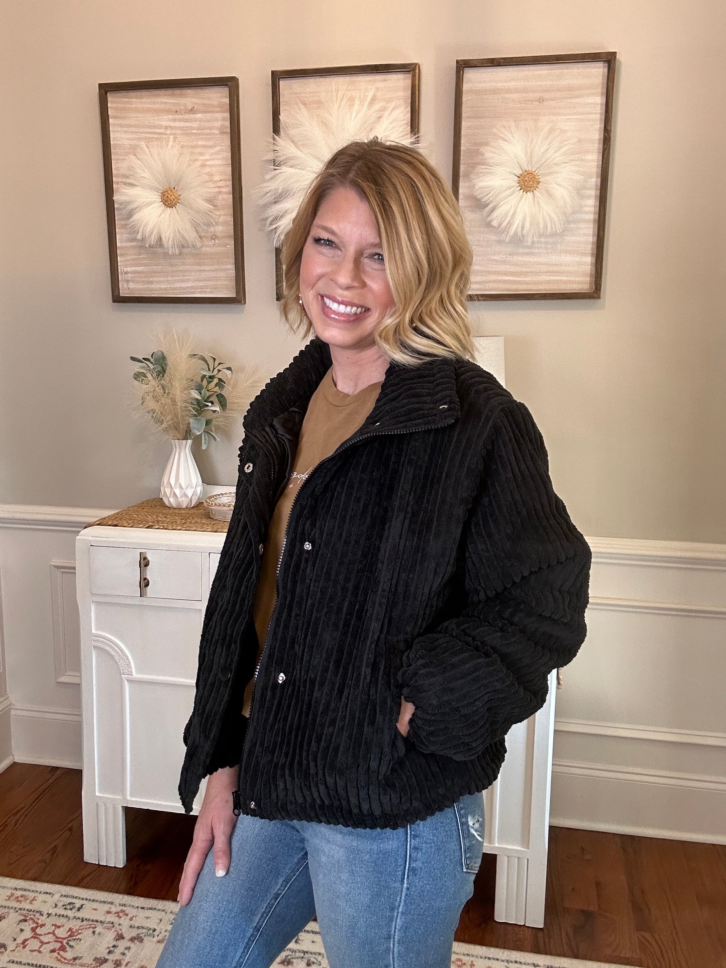 Throw On Soft Corded Jacket | Black - The Sassy Rack