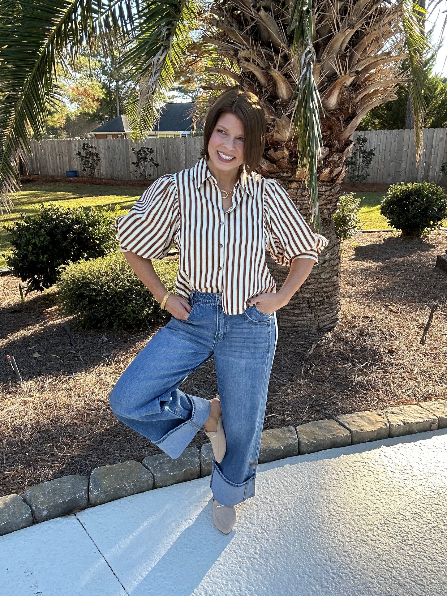 Essential Stripe Top | Brown