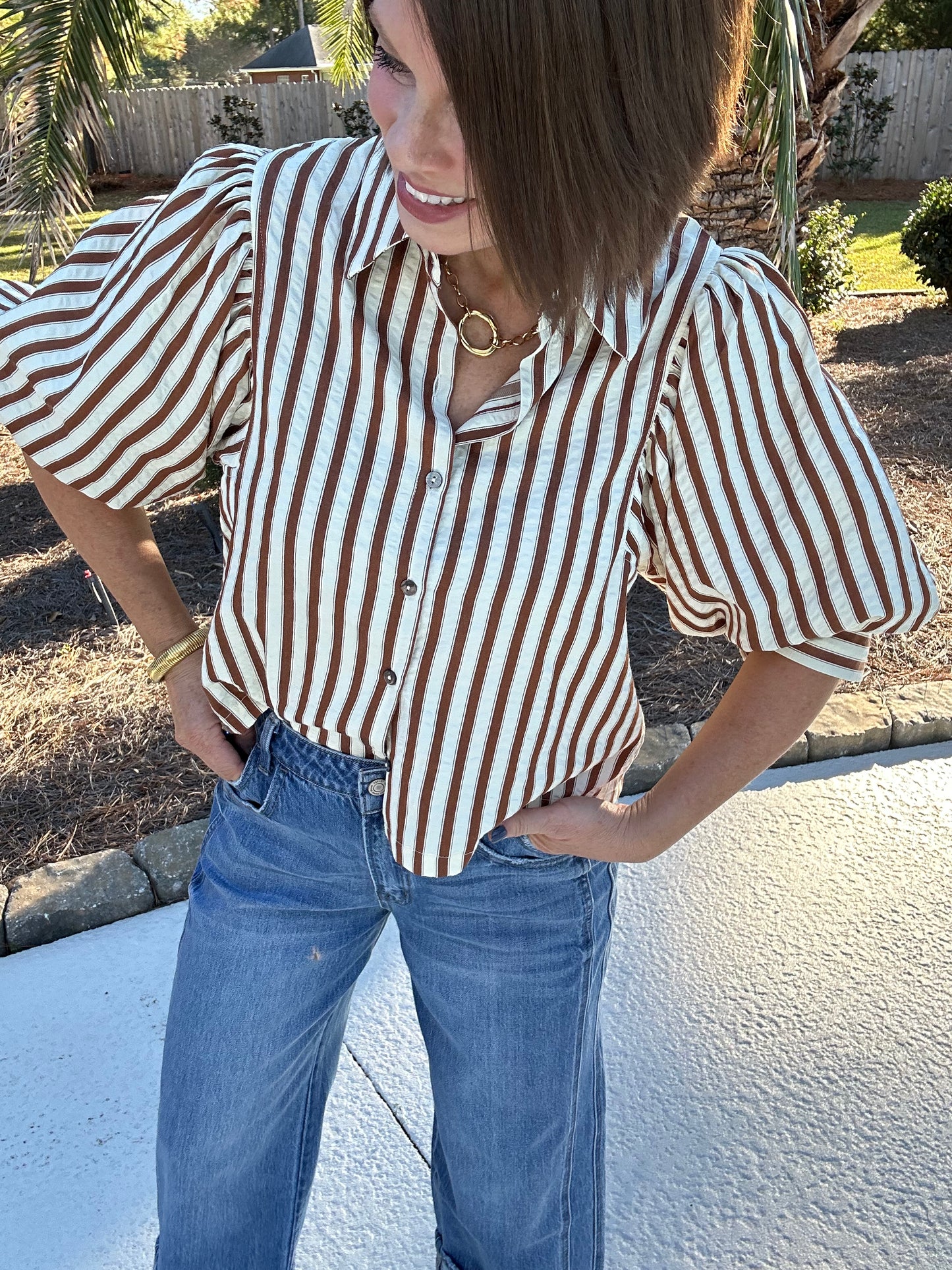 Essential Stripe Top | Brown