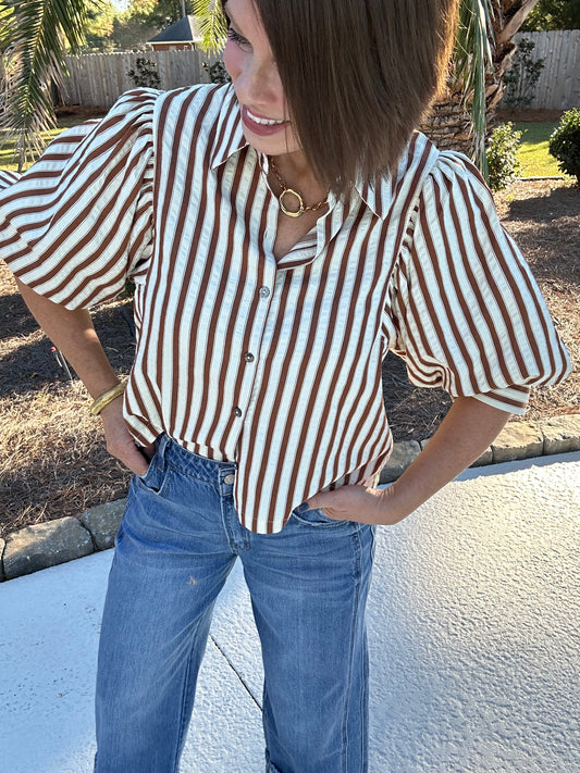 Essential Stripe Top | Brown