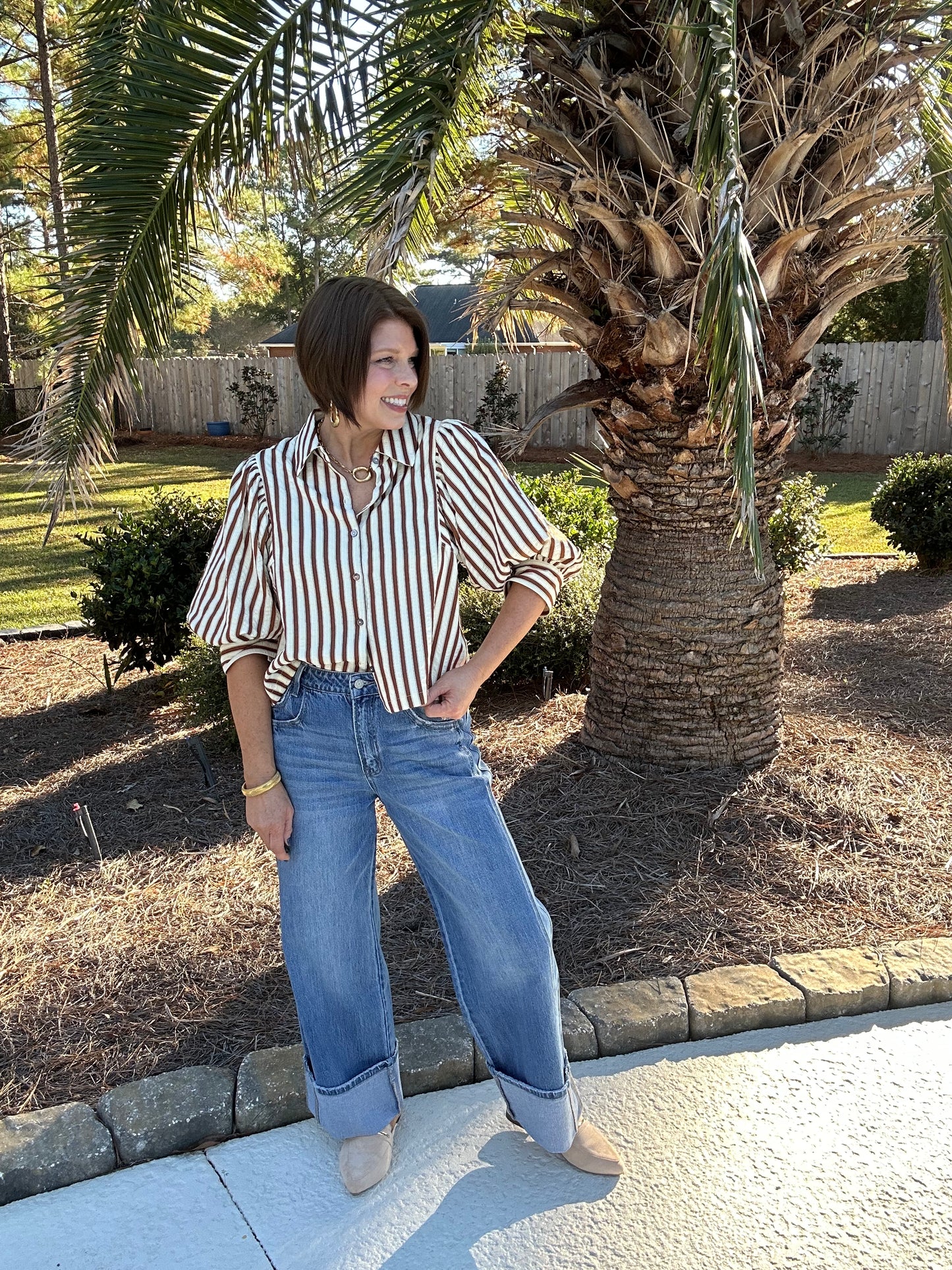 Essential Stripe Top | Brown