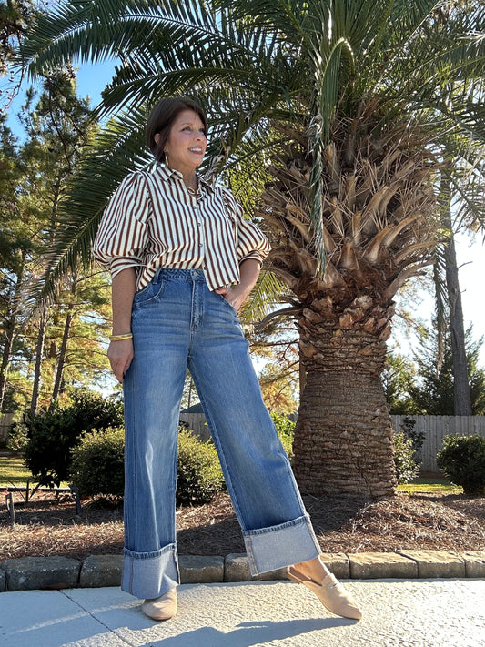 High Rise Cuffed Baggy Wide Jean By Vervet